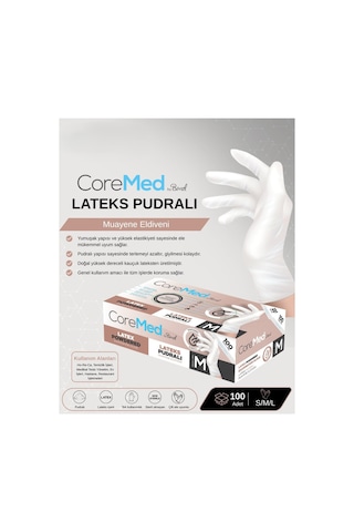 Coremed Lateks Pudralı Muayene Eldiveni M Beden, 2000 Adet Koli 20 Paket
