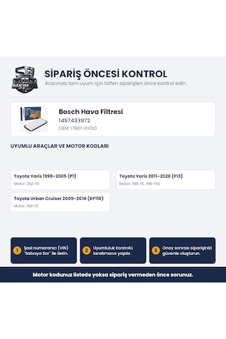 Bosch 1 457 433 972 Hava Filtresi - Yaris P1-p13 1.3 Vvt-i / 1.33 Dual Vvt-i