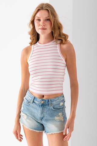 Giysa Kadın Bisiklet Yaka Kolsuz Çizgili Basic Body Pembe - 25507 Pembe