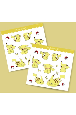 Özel Tasarım Pikaçu Pikachu Pokemon Sticker 15 Parça Set -2'li- Mat Kağıt -