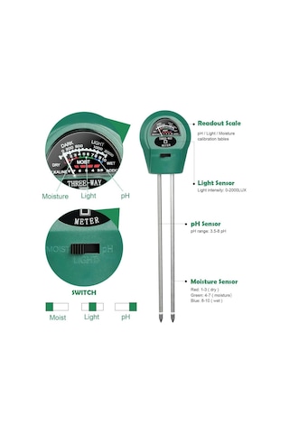Wellhise 3'ü 1 Arada Nem Işık Toprak Ph Test Cihazı