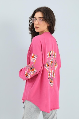 Wpr Kimono Reglan Kol Nakışlı Keten - Fuşya-fuşya Fuşya