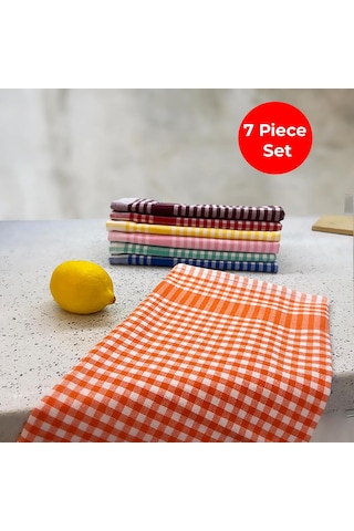 Tuable Pöti Kareli 7'li Kurulama Bezi, Beslenme Örtüsü, Servis Peçetesi, Mutfak Havlusu Renkli Set 45x70cm Renkli Genel