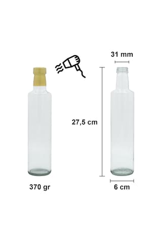 Afracam Dorika Şeffaf 500 ML Cam Şişe Kapak Kapüşon 30 Adet