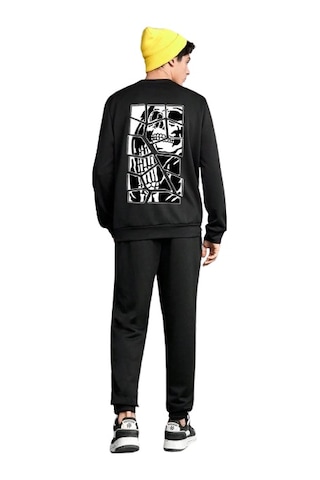 Uyguntarz Unisex Skullcracked Baskılı Bisiklet Yaka Eşofman Takımı Siyah