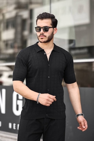 Tex Republic Erkek Siyah Örme Kumaş Gömlek Siyah