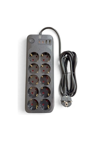 Hi-link 10 Soketli 2xtype-c +2xusb Girişli 2 Metre Kablolu Akım Korumalı Grup Priz 2 m