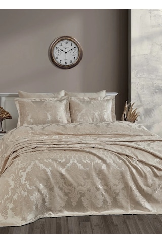 Dantela Hazel Şönilli Jakarlı Yatak Örtüsü Vizon Vizon