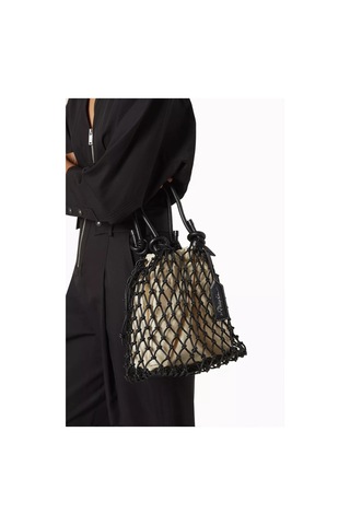 3.1 Phillip Lim Mini Macramé Çanta Siyah Pamuk Karışımı, Bez Iç Kılıf Ve Deri Detaylı El Çantası