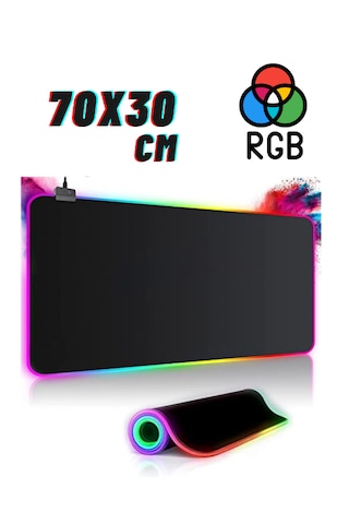 Rgb Düz Siyah Su Geçirmez 70x30 Gaming Işıklı Oyuncu Mousepad