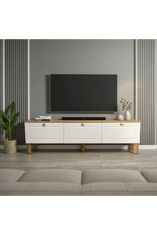 Zenith Membran Mdf Kapaklı Modern Tv Ünitesi - Beyaz Beyaz
