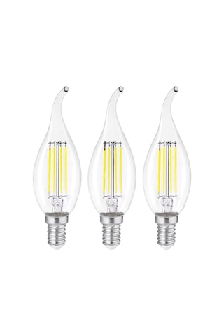Dekoratif Kıvrık Buji Mum Avize Ampulü 6w E14 6500k Beyaz Işık 3'lü Erd-94