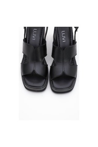 Kevın Siyah Cilt Hakiki Deri Kadın Platform Topuklu Sandalet Siyah Deri