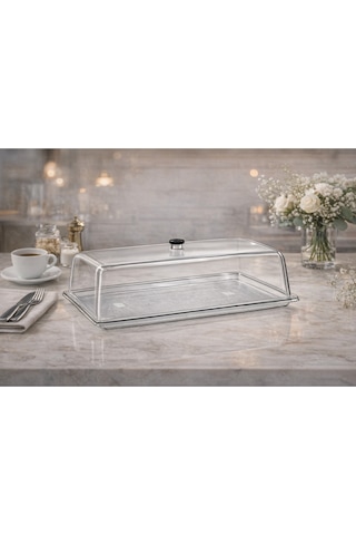 Polikarbon Gn 1/1 Fanus Kapaklı Servis Tepsisi 32.5x53 Cm Şeffaf Sunum Kapağı