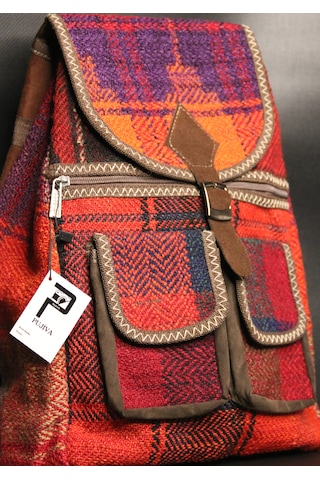 Pujiva Etnik Tarz Kilim Desenli, Çok Cebli, Fermuarlı, Renkli Sırt Çanta Koyu Kırmızı