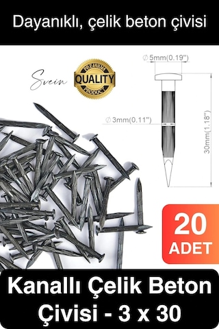20 Adet 3x30 Kanallı Çelik Beton Çivisi 3 Cm Duvar Saat Ayna Resim Tablo Asmak Ahşap Metal Sivri Diğer