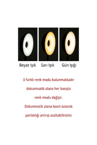 Şarjlı Dokunmatik 20 Led Çalışma Okuma Işığı Masa Lambası Ayarlanabilir Işık 3 Farklı Renk Ton