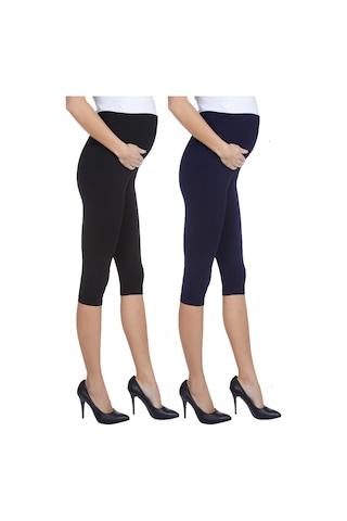 Luvmabelly Myra8003 8010 Beli Ayarlanabilir Hamile Kapri Tayt Seti-lacivert - Siyah