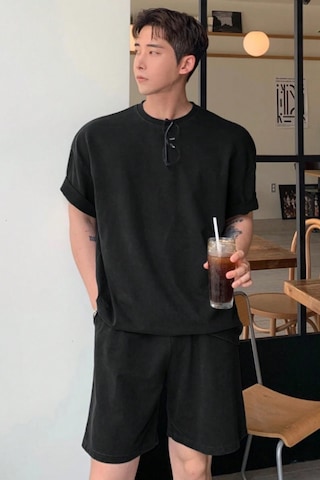 Tarz Cool Erkek Oversize T-shirt Şort Takım Rahat Yazlık Kombin Siyah