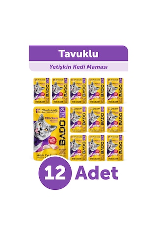 Bado Yetişkin Yaş Kedi Maması Tavuk Etli 85gr 12'li