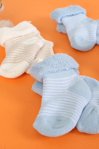 Baby Shez Pamuklu 4'lü Yenidoğan Bebek Kışlık Havlu Çorap Mavi