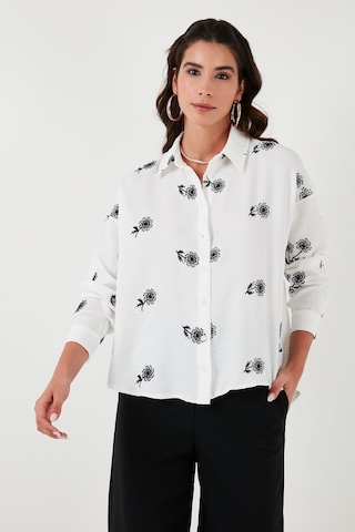 Lela Çiçekli Regular Fit Bayan Gömlek 67044532S4 Beyaz