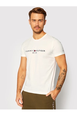 Tommy Hilfiger Sıfır Yaka Erkek T-shirt Beyaz