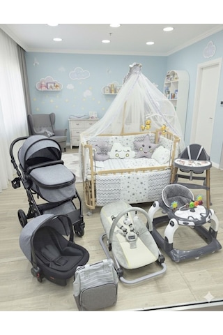 Yeni Doğan Love Grand Bebek Çeyiz Seti Bebek Arabası Puset Ahşap Beşik Mama Sandalyesi...