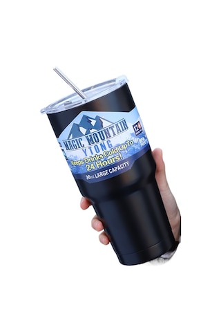 30oz Buz Bar Bardağı Yaz Kahve Fincanı Araba Su Bardağı 304 Paslanmaz Çelik Yalıtım Soğuk Tutmak Fincan Taşınabilir Çift Bardak Siyah Diğer