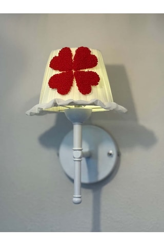 Kalpli Yonca Osmanlı İpeği Fırfırlı Kablosuz Pilli Aplik - Alt Beyaz Krem