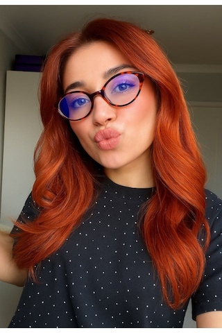 Stil Gözlük Metal Aksesuarlı Leopar Desenli Elips Gözlük Mavi Işık Korumalı Ce Belgeli Kahverengi