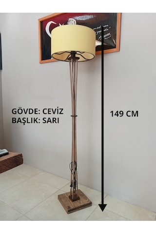 Balsa Dekor Ahşap Lambader Köşe Lambası Ceviz Sarı