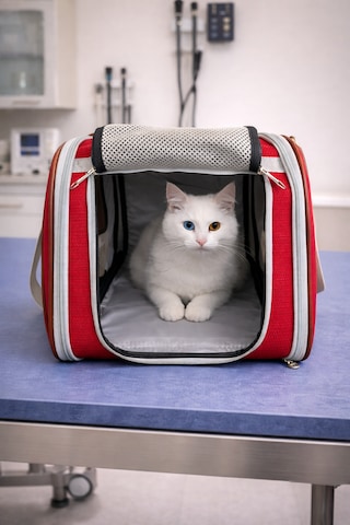 Şeffaf Pencereli Nefes Alabilir Kedi Taşıma Çantası Kırmızı