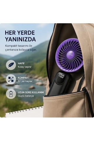 Ayrex Robeve Auhma Aufn19 5 Kademeli Güçlü El Fanı Mini Fan Şarjlı Taşınabilir Mini Vantilatör, Dijital Ekr