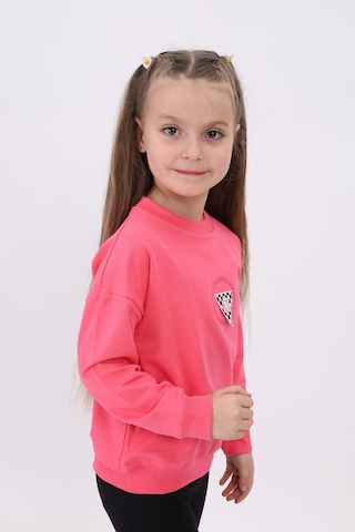 Toontoy Kız Çocuk Relax Fit Bisiklet Yaka Düşük Omuz Nakış Baskılı Sweatshirt - 2 İplik Fuşya