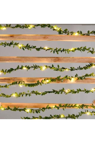 3 metre Led Işıklı Sarmaşık Yapay Yeşil Şerit Yaprak Dekoratif Süsleme Peri Tel led Ampul