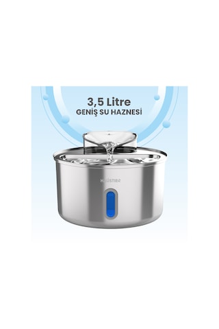 Haustier Wf009l-w Metal Tasarım Pencereli Otomatik Kedi Su Sebili,kedi Su Çeşmesi, Su Pınarı 3.5lt Geniş Hazne, Sus304 Çelik, Ultra Sessiz, Çok Katmanlı Filtrasyon