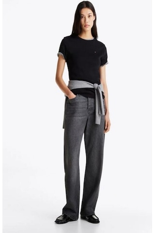 Tommy Hilfiger Kadın Siyah Yuvarlak Yaka Slim T-shirt Siyah