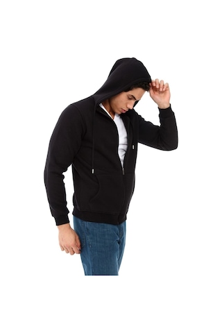 Jomoti Fermuarlı Kapşonlu Erkek Sweat (533222607) Siyah