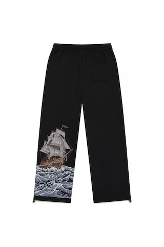 Zaee Silent Ocean Nakışlı Premium Baggy Ayarlanabilir Paça Eşofman Altı Siyah