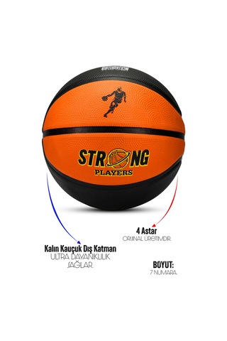 Telvesse Strong Basketbol Topu Pompalı Full Kauçuk Dayanıklı Deep Channel Kabartma No:7 B12 Turuncu