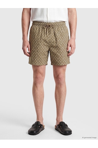 Lcw Swımwear Bej Kısa Boy Desenli Erkek Deniz Şortu