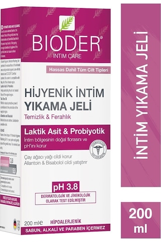 Bioder İntim Yıkama Jeli 200 Ml - Laktik Asit, Probiyotik, Çay Ağacı Yağı, Allantoin, Bisabolol