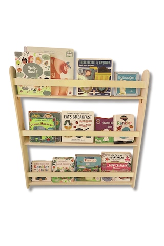 Montessori Ahşap Çocuk Kitaplığı 3 Raflı Kontrplak Tasarım Kitaplara Kolay Erişim Ahşap 74 x 80 CM