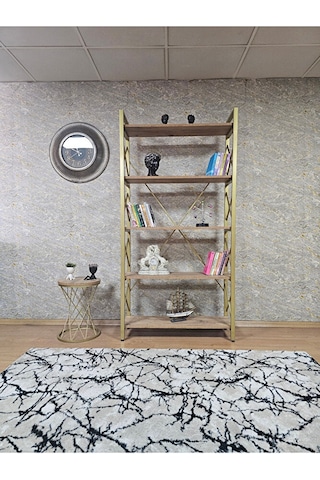 Gold Boyalı Kitaplık - 5 Raflı Suntalem Lüks Kitaplık Atlas Çam Çok Renkli