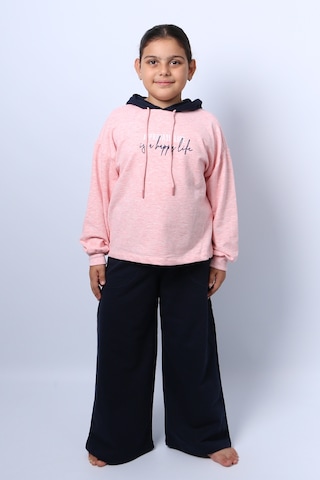 Kız Çocuk Kapşonlu Eşofman Takımı Baskılı İspanyol Paça C36 Yavruağzı