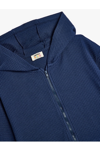 Koton Kapşonlu Fermuarlı Sweatshirt Uzun Kollu Dokulu Lacivert 5wkg10321ak Lacivert