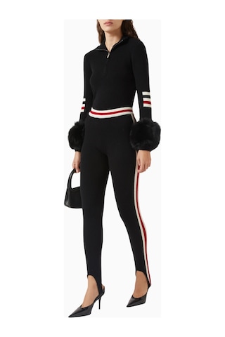 Izaak Azanei Ski Striped Zip - Up Sweater, Şık Ve Lüks Kadın Kürk Detaylı Kazak Kırmızı