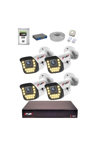 Fury 15 Warm Led Ip Güvenlik Kamera Seti 4 Kameralı Sesli 4mp Gece Renkli Su Geçirmez 1403s 500gb