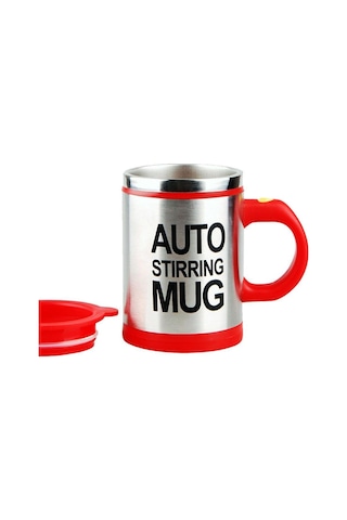 Kişiye Özel Kendini Karıştıran Mikser Kupa Termos Bardak Kırmızı - Self Stirring Mug Saydam